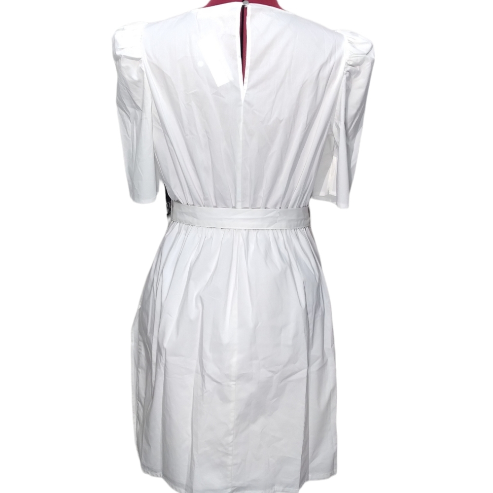 NY & Co. New Puff Sleeve White Poplin Wrap Dress Small - Picture 6 of 12